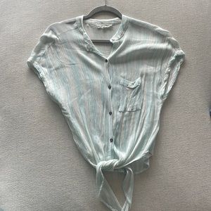 Blue and white linen shirt with front tie